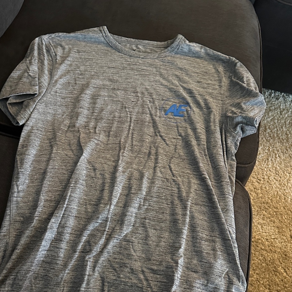 American Eagle Outfitters Men's Heather Gray Tee with Blue Logo